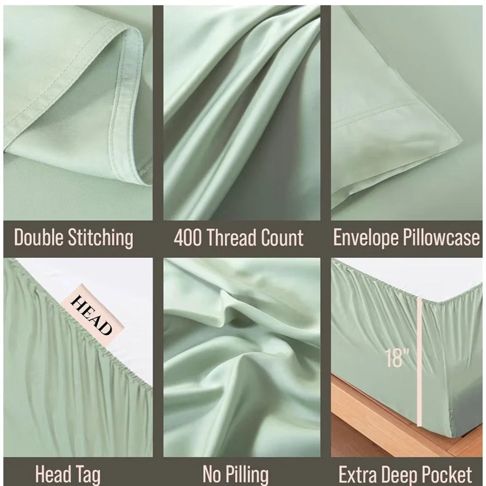 Bella Coterie Luxury Bamboo Sheet Set Twin Sea Glass 400TC Cooling 3pc Bedding